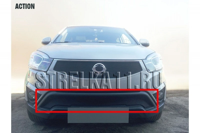 Защитная сетка радиатора низ для SsangYong Actyon II Рестайлинг Черный Стрелка 11 SYAC13.bot.black