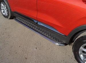Пороги с площадкой 75х42 мм для Hyundai Santa Fe IV  ТСС HYUNSF18-22