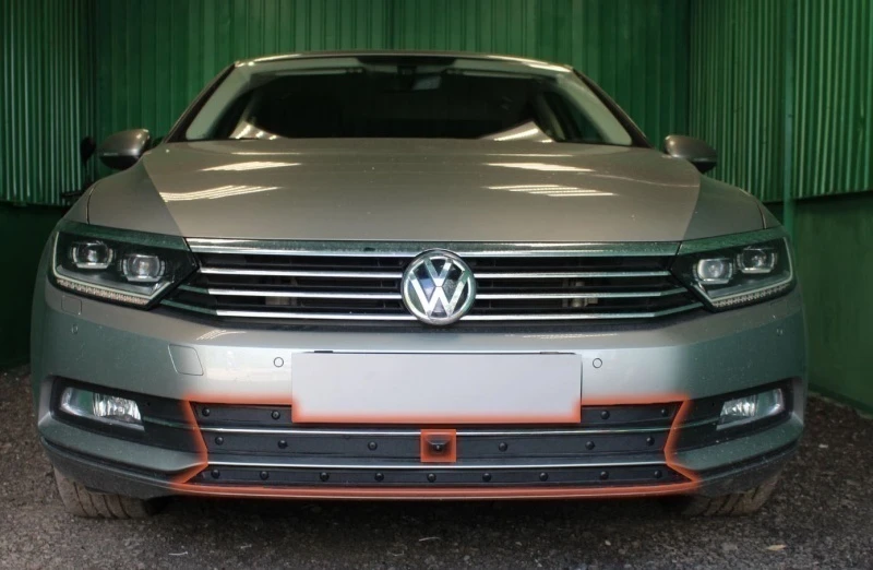 Зимняя заглушка радиатора к съемной сетке (3 части) для Volkswagen Passat B8 Черный Стрелка 11 WVB8.cam
