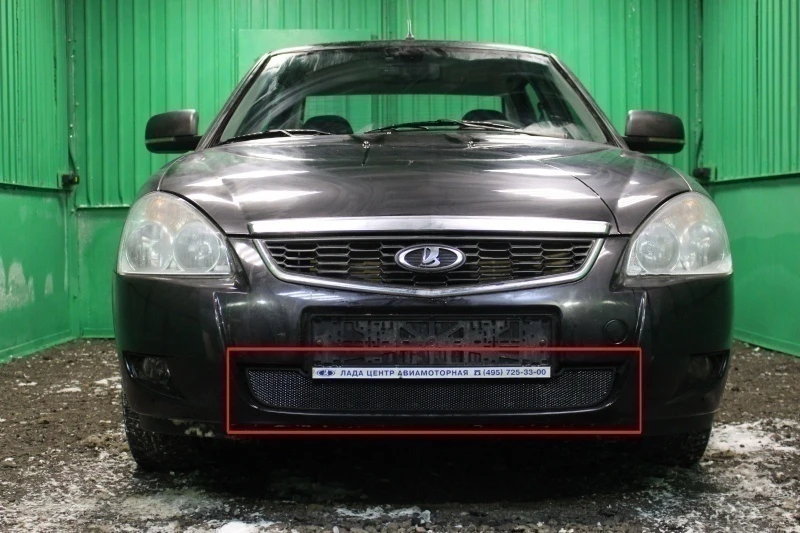 Защитная сетка радиатора для LADA (ВАЗ) Priora I Рестайлинг Черный Стрелка 11 LPR14.black