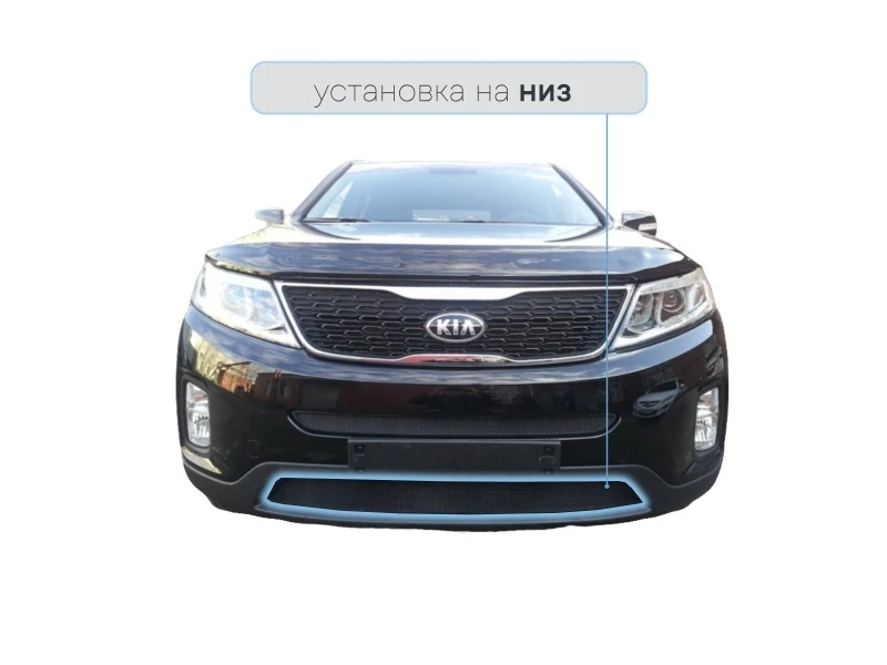 Защитная сетка радиатора низ для Kia Sorento II Рестайлинг Черный Стрелка 11 KS13.bot.black