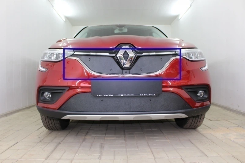 Зимняя заглушка радиатора на стяжке верх (2 части) для Renault Arkana I Черный Стрелка 11 ZZ.RARK18.top