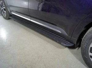 Пороги алюминиевые "Slim Line Black" 2120 мм для Kia Carnival IV Черный ТСС KIACAR21-32B