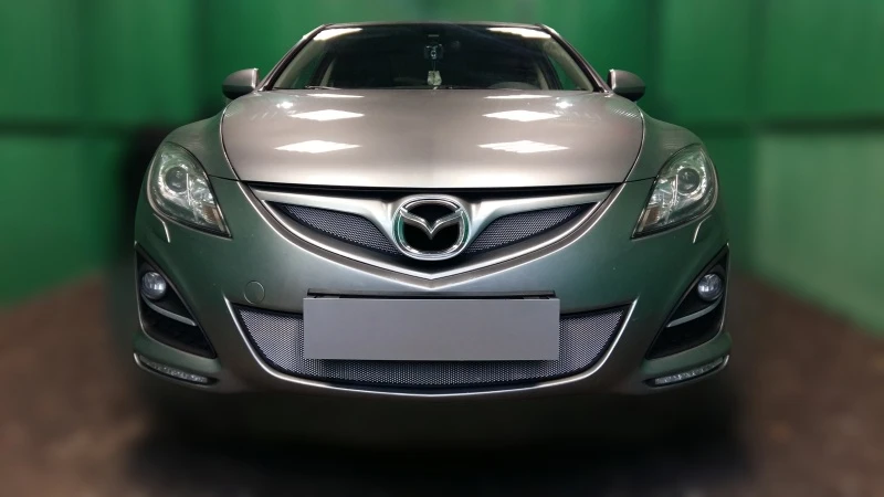 Комплект сеток chrome верх (Impuls Line) и низ для Mazda 6 II (GH) Рестайлинг Хром Стрелка 11 MAZ6.10.top.chrome-MAZ6.10.bot.chrome