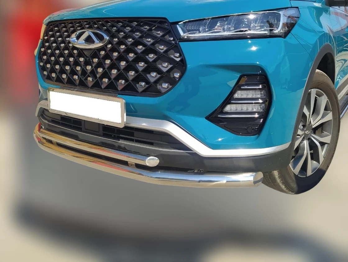 Защита переднего бампера двойная d60/42 мм для Chery Tiggo 7 Pro I  Юко CTGP.7.21.03