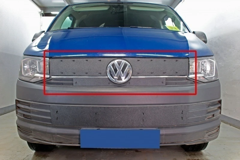 Зимняя заглушка радиатора на стяжке верх (3 части) для Volkswagen Transporter T6 Черный Стрелка 11 ZZ.VWT6.15.top