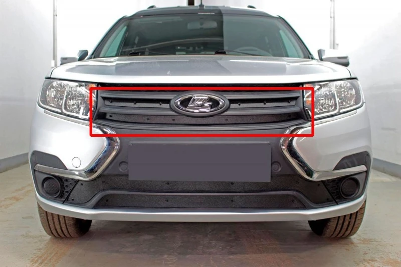 Зимняя заглушка радиатора на стяжке верх (2 части) для LADA (ВАЗ) Largus I Рестайлинг Черный Стрелка 11 ZZ.LLAR21.top