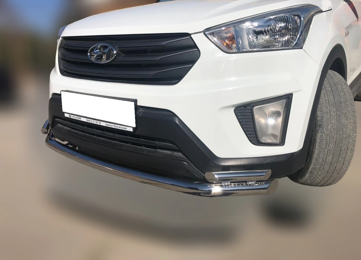 Защита переднего бампера двойная 1 длинная, 2 коротких d60/42 мм для Hyundai Creta I  Юко HYC.16.03-1