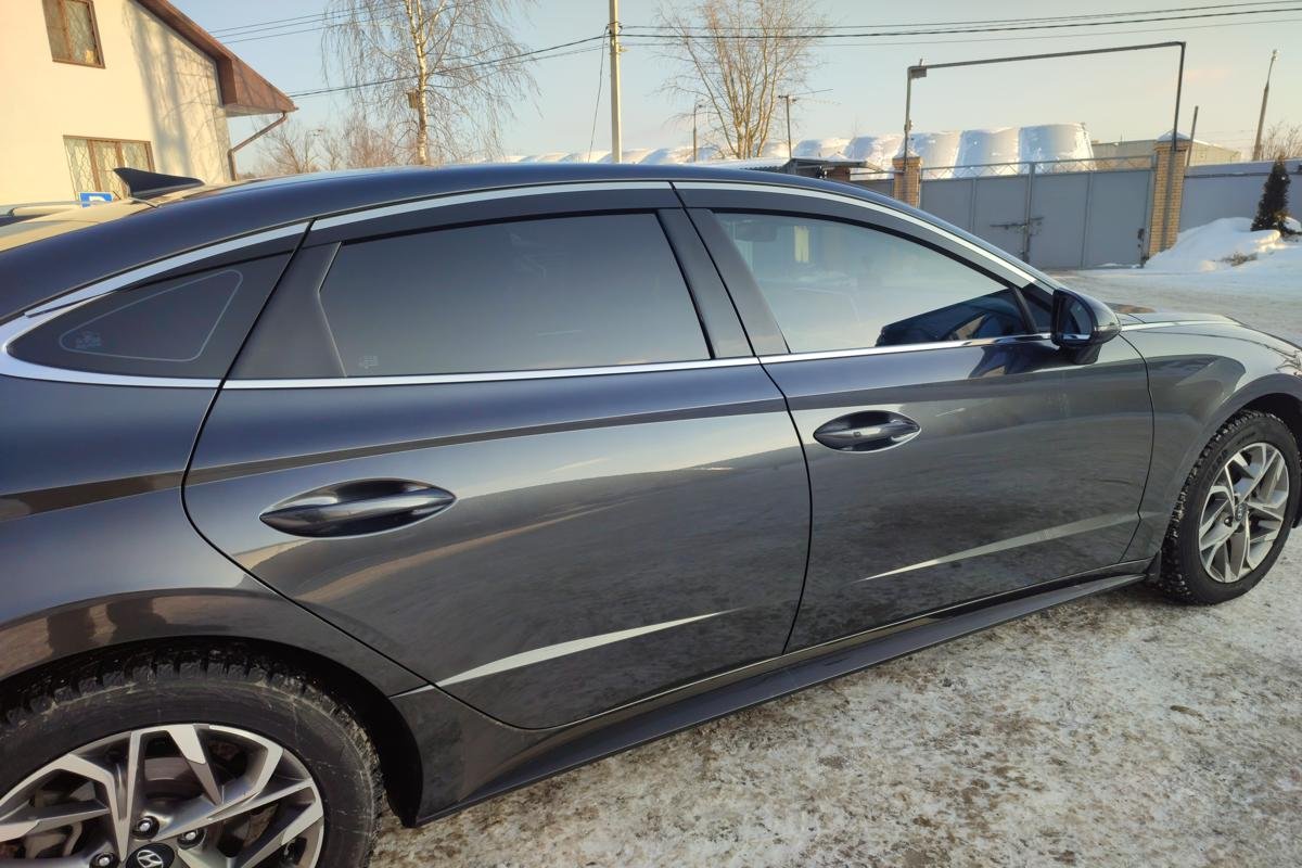 Дефлекторы окон с хром накладками 2D 6 шт для Hyundai Sonata VIII (DN8)