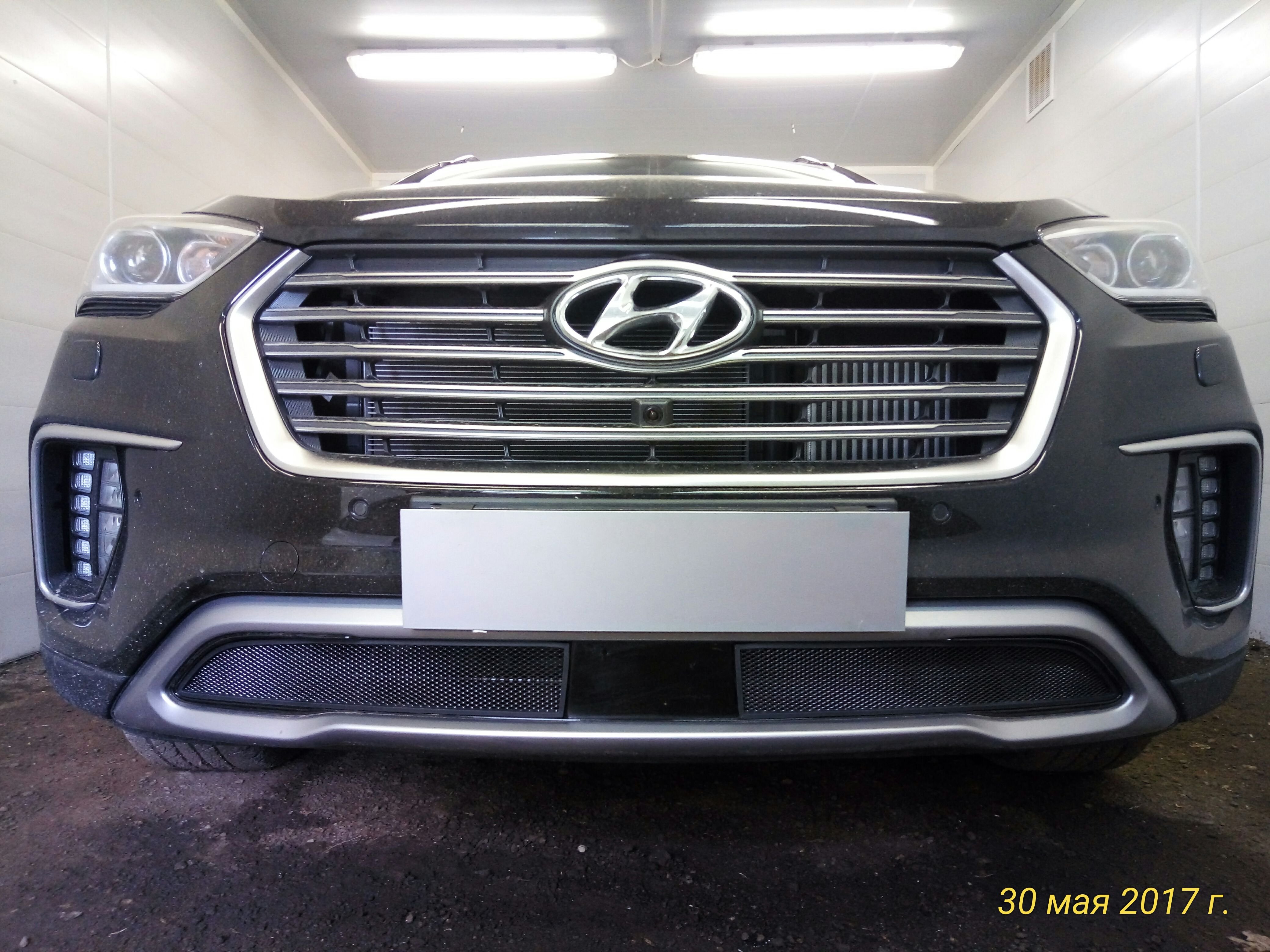 Защитная сетка радиатора низ 2 части, с датчиком ACC для Hyundai Grand Santa Fe I Рестайлинг