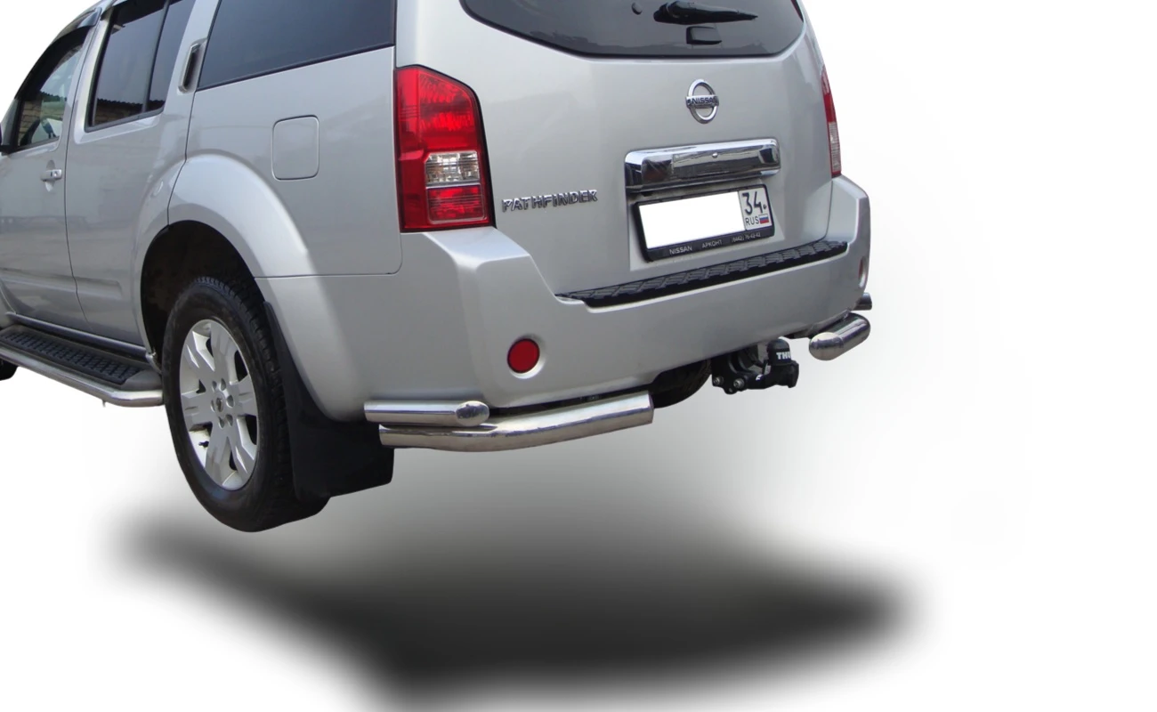 Защита заднего бампера угловая двойная d76/53 мм для Nissan Pathfinder III  Юко NPF.04.19