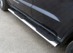 Пороги овальные с накладкой 120х60 мм для Jeep Grand Cherokee IV (WK2) Рестайлинг  ТСС GRCHER13-06