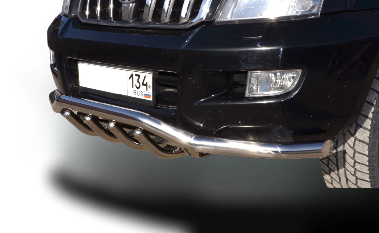 Защита переднего бампера двойная волна+зубья d60/42 мм для Toyota Land Cruiser Prado 120 Series Рестайлинг  Юко TLCP120.03.80