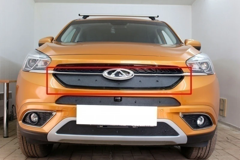 Зимняя заглушка радиатора на стяжке верх для Chery Tiggo 7 I Черный Стрелка 11 ZZ.CHTIG7.top