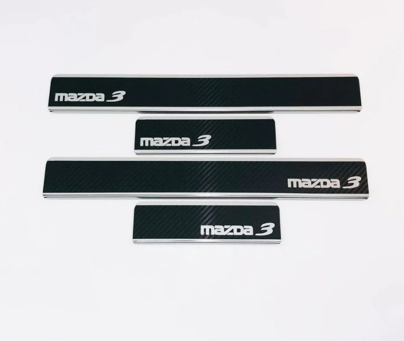Накладки на пороги нержавеющая сталь под карбон 4шт. для Mazda 3 III (BM) Рестайлинг  INOX INOX.MAZ.3.2013.CARBON