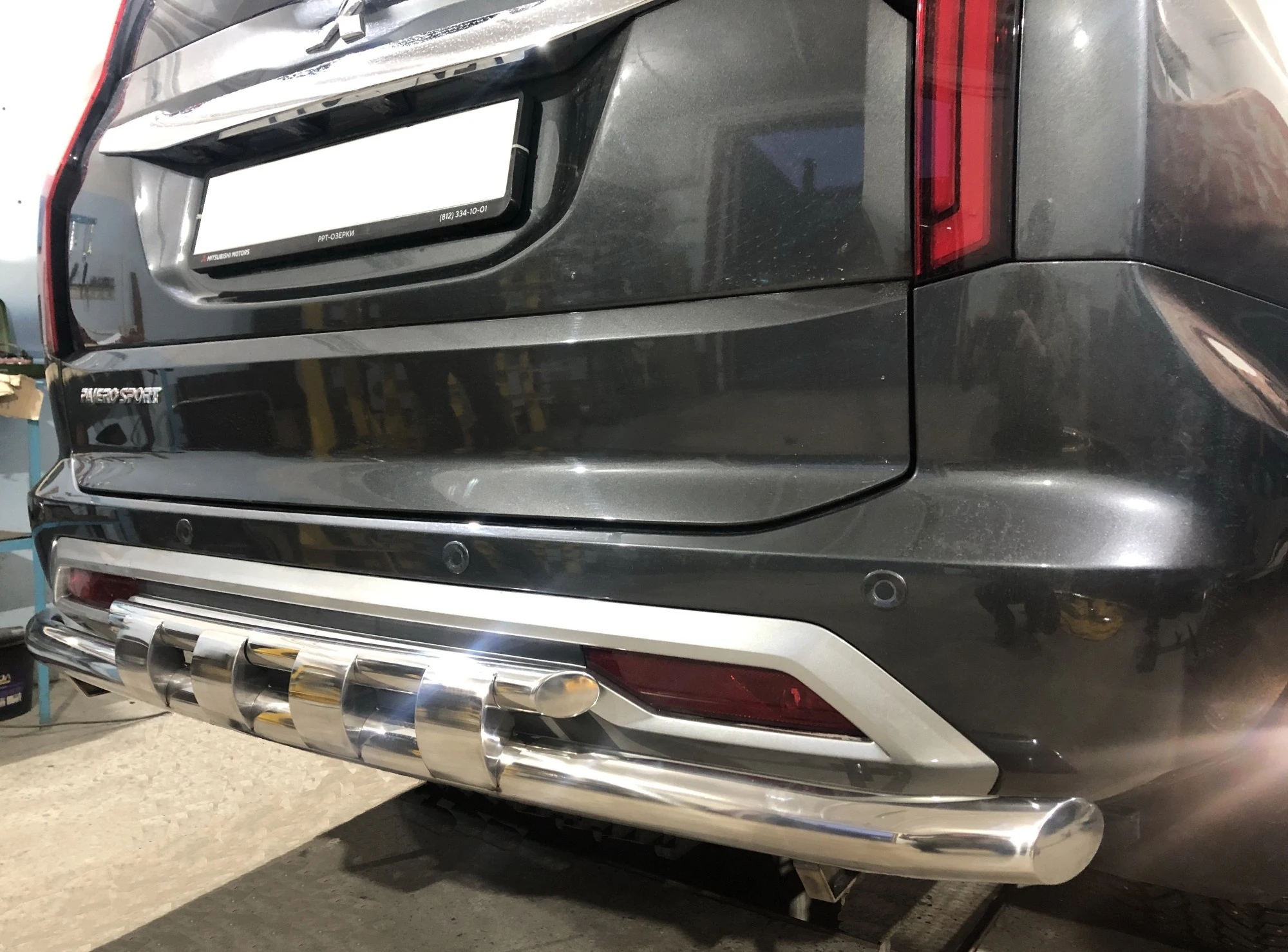 Защита заднего бампера двойная с перемычками d60/42 мм для Mitsubishi Pajero Sport III Рестайлинг  Юко MSPS.21.25