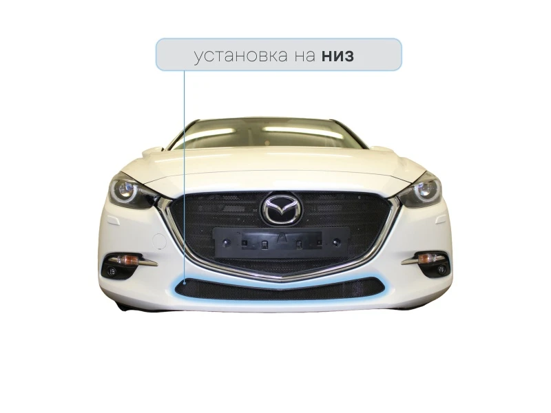 Защитная сетка радиатора низ для Mazda 3 III (BM) Рестайлинг Черный Стрелка 11 MAZ16.bot.black