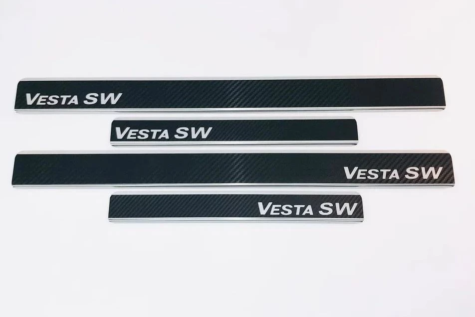 Накладки на пороги нержавеющая сталь под карбон 4шт. для LADA (ВАЗ) Vesta I