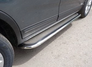 Пороги с площадкой (нерж. лист) 75х42 мм для Kia Sorento II Рестайлинг