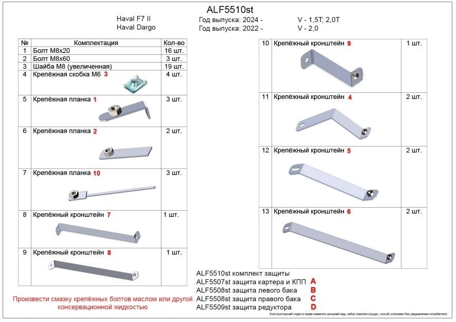 Комплект защиты (защита картера и КПП, редуктора, баки) для Haval Dargo