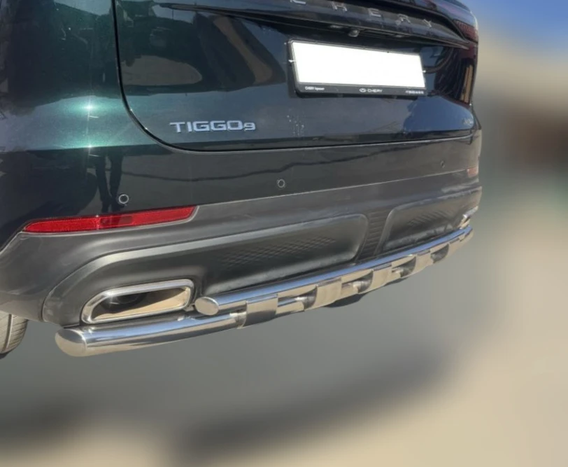 Защита заднего бампера двойная с перемычками d60/42 мм для Chery Tiggo 9 I  Юко CHTG.9.24.25