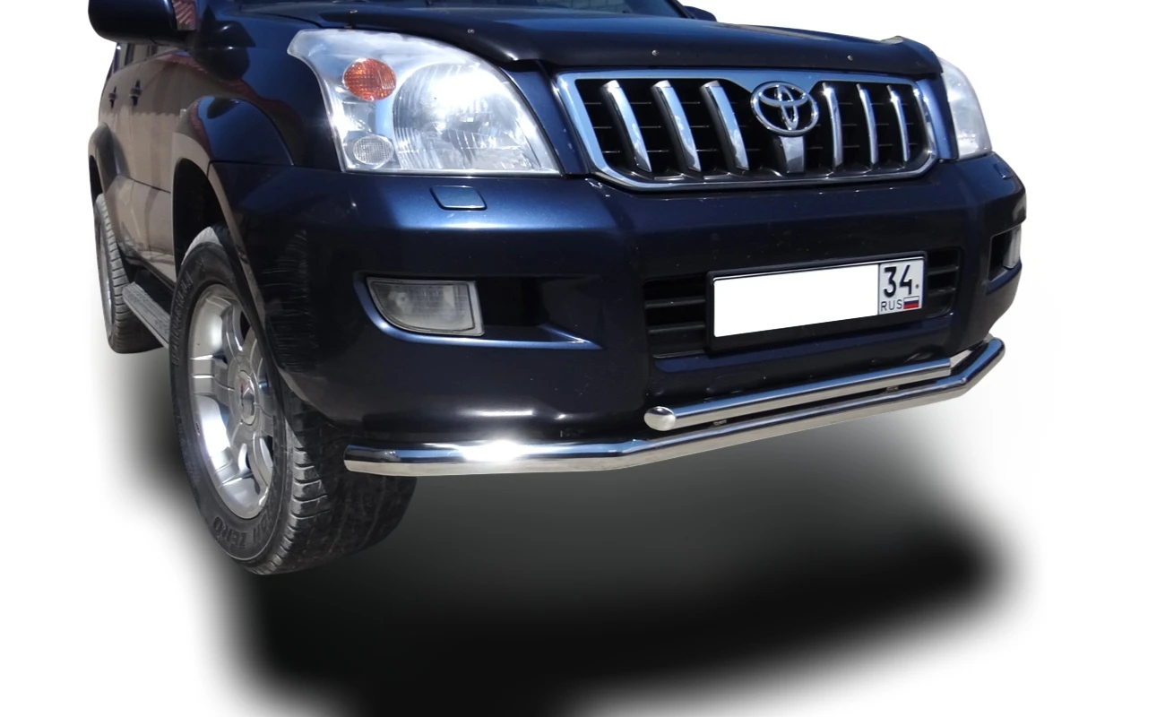Защита переднего бампера двойная d60/42 мм для Toyota Land Cruiser Prado 120 Series Рестайлинг  Юко TLCP120.03.04