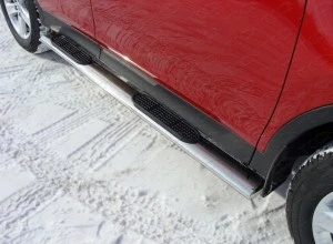 Пороги овальные с накладкой 120х60 мм для Toyota RAV4 IV (XA40)  ТСС TOYRAV13-07