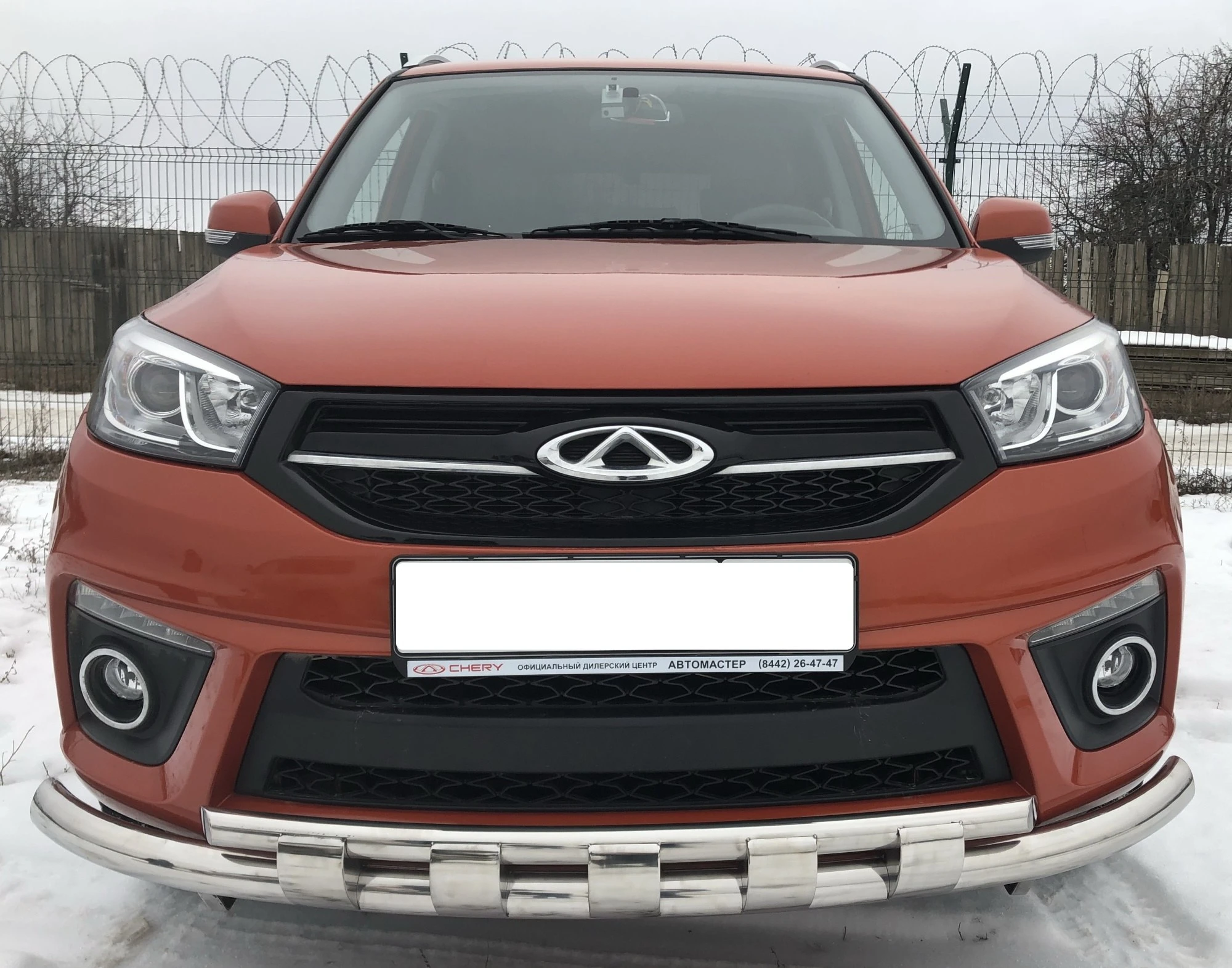 Защита переднего бампера двойная с перемычками d60/42 мм для Chery Tiggo 3 I  Юко CHTG.17.75