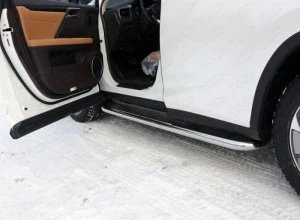 Пороги с площадкой (нерж. лист) 60,3 мм для Lexus RX IV Рестайлинг Серый ТСС LEXRX200t15-09