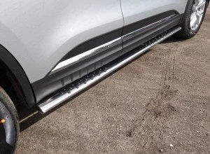 Пороги овальные с проступью 75х42 мм для Renault Koleos II