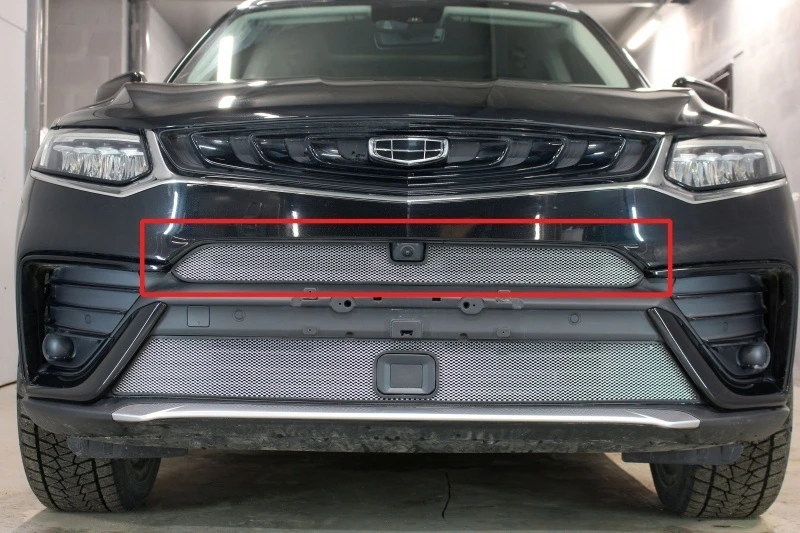 Защитная сетка радиатора верх, с камерой для Geely Tugella I Хром Стрелка 11 GTUG20.top.chrome
