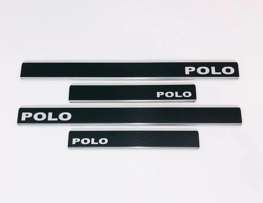 Накладки на пороги нержавеющая сталь под карбон 4шт.(с кузовом седан) для Volkswagen Polo V Рестайлинг
