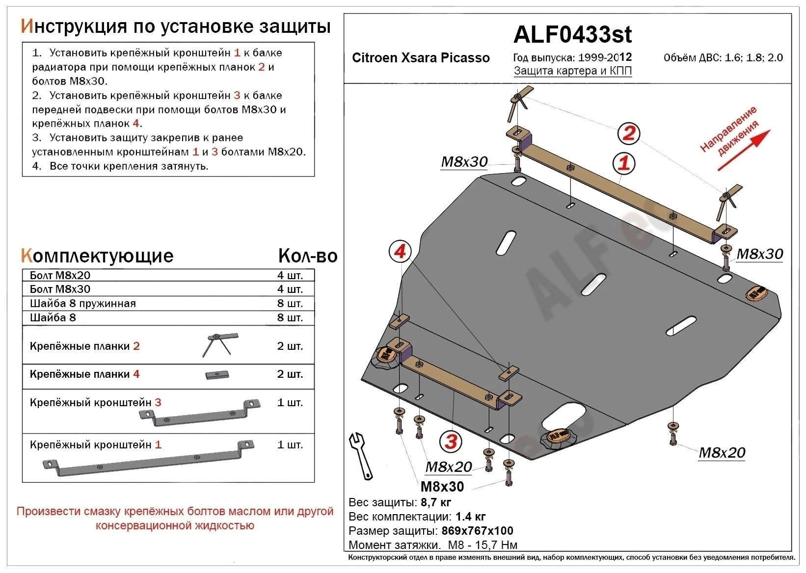 Защита картера и КПП для Citroen Xsara Picasso