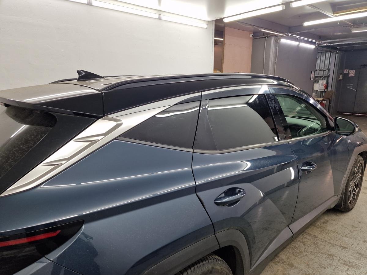 Дефлекторы окон 2D с хром накладками 6 шт. (короткая база) для Hyundai Tucson IV Рестайлинг