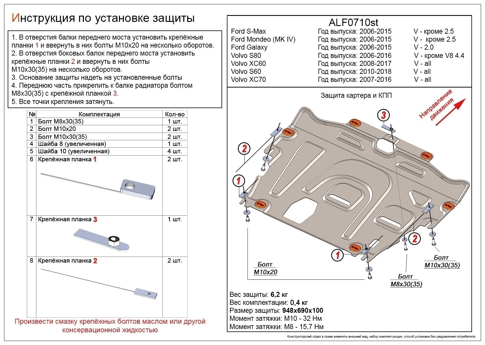 Защита картера и КПП для Volvo S80 II