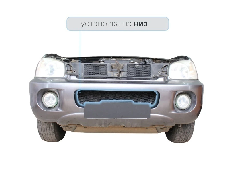 Защитная сетка радиатора низ для Hyundai Santa Fe I Черный Стрелка 11 HSF00.black.bot