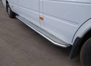 Порог с площадкой (нерж. лист) 42,4 мм для Mercedes-Benz Sprinter Classic (W909) I  ТСС MERSPR14-05