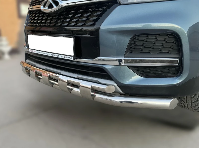 Защита переднего бампера двойная с перемычками d60/42 мм для Chery Tiggo 4 I Рестайлинг  Юко CHTG-R.19.75