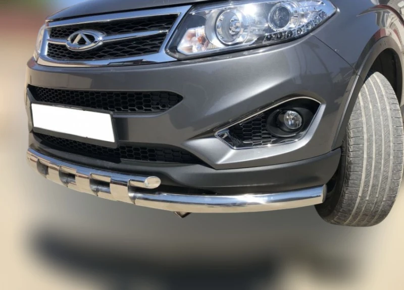 Защита переднего бампера двойная с перемычками d60/42 мм для Chery Tiggo 5 I  Юко CHTG.14.75