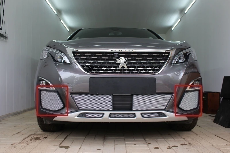 Защитная сетка радиатора боковые для Peugeot 3008 II Хром Стрелка 11 PEU3008.16.cor.chrome