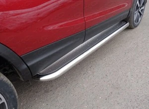 Пороги с площадкой (нерж. лист) 60,3 мм для Nissan Qashqai II Рестайлинг Серый ТСС NISQASH19-24