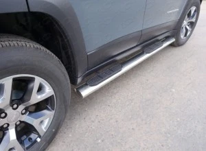 Пороги овальные с накладкой 120х60 мм для Jeep Cherokee V (KL) Рестайлинг  ТСС JEEPCHERTRAIL14-08