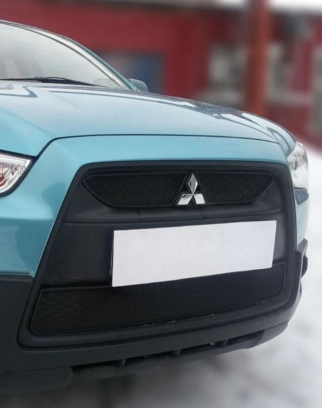 Комлпект защитных сеток радиатора верх 2 части,центр и низ для Mitsubishi ASX I Рестайлинг Черный
