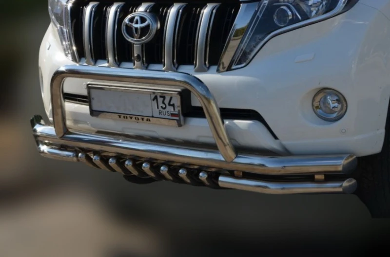 Защита переднего бампера зубья+скоба d76/60/42 мм для Toyota Land Cruiser Prado 150 Series Рестайлинг 1  Юко TLCP150.14.77