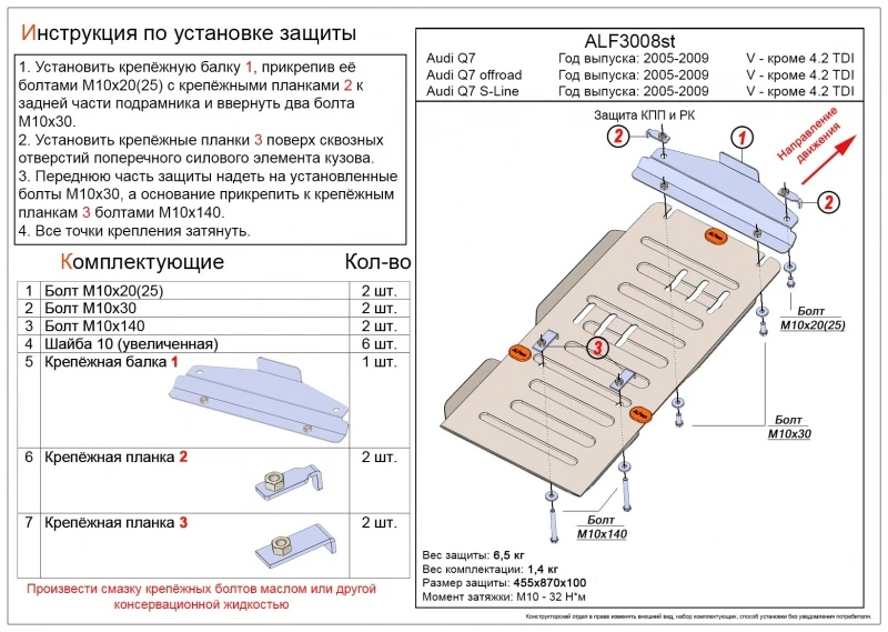 Защита КПП и РК для Audi Q7 I (4L)  Alfeco ALF3008AL4