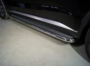 Пороги с площадкой (нерж. лист) 60,3 мм для Hyundai Palisade I Рестайлинг Серый ТСС HYUNPAL21-14