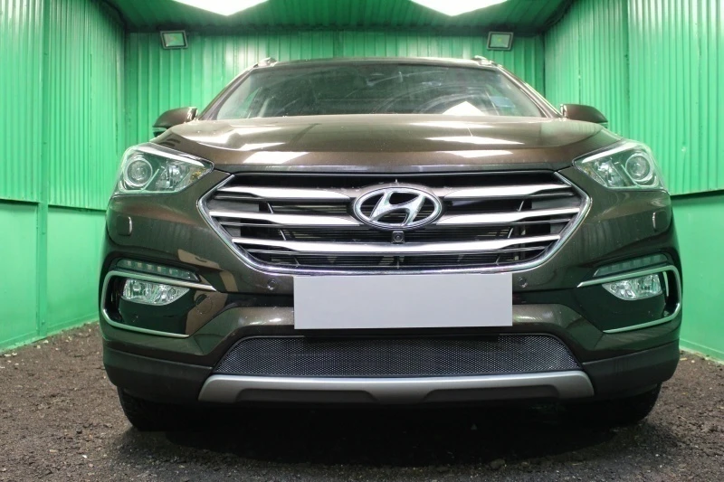 Защитная сетка радиатора для Hyundai Santa Fe III Рестайлинг Черный Стрелка 11 HSF15.black