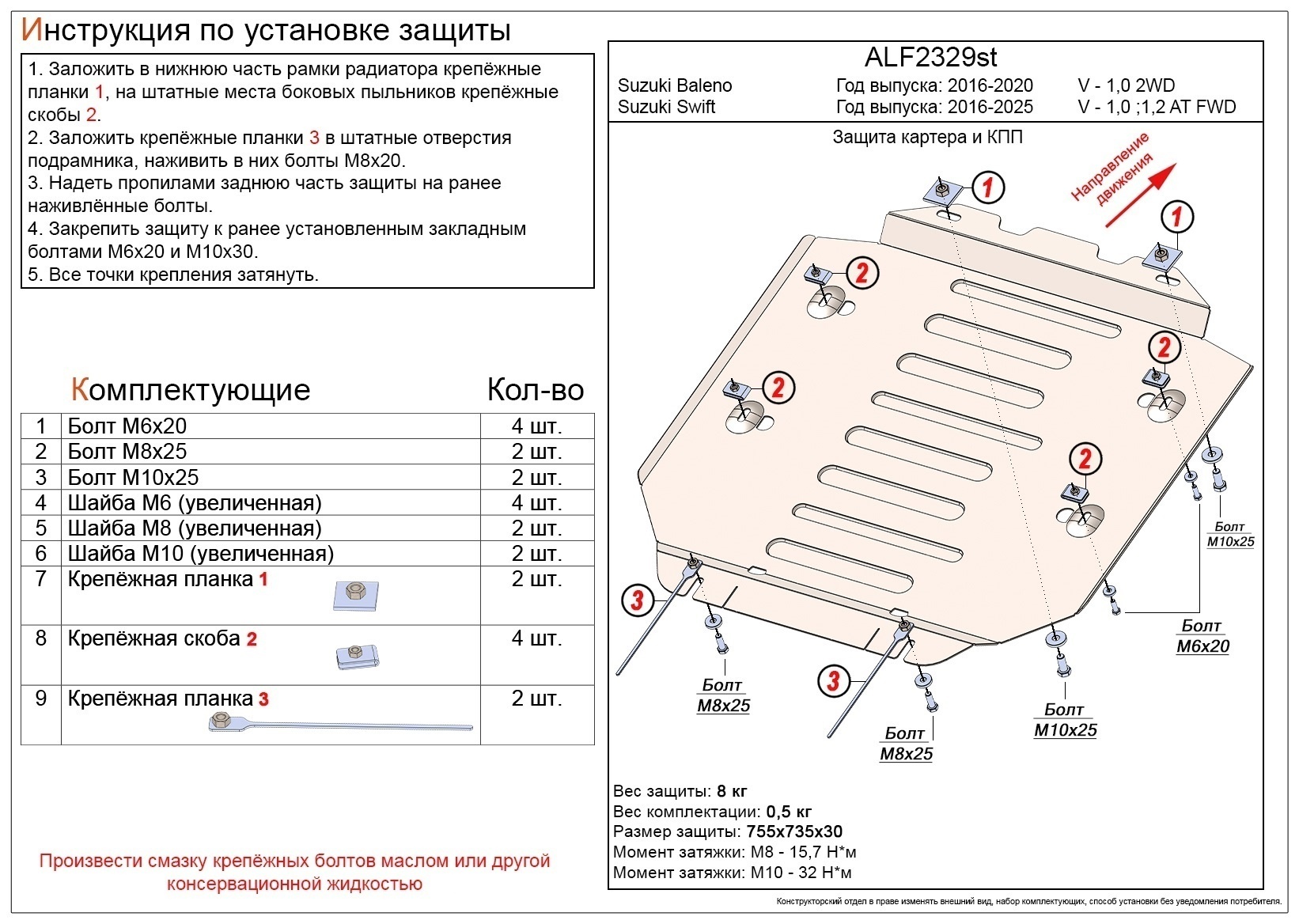 Защита картера и КПП для Suzuki Baleno II
