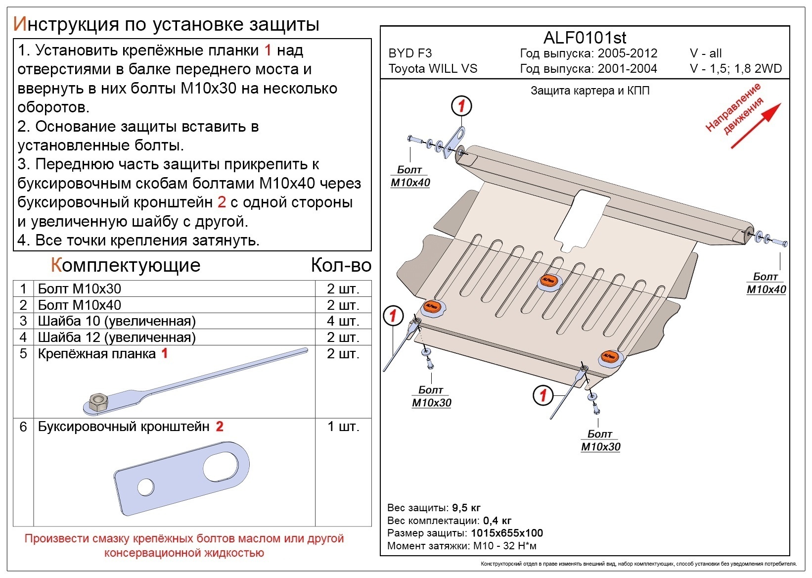 Защита картера и КПП для BYD F3 I