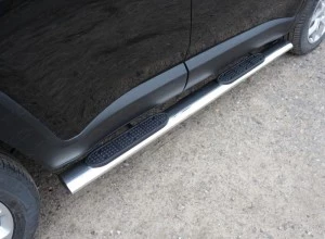 Пороги овальные с накладкой 120х60 мм для Jeep Renegade I Рестайлинг